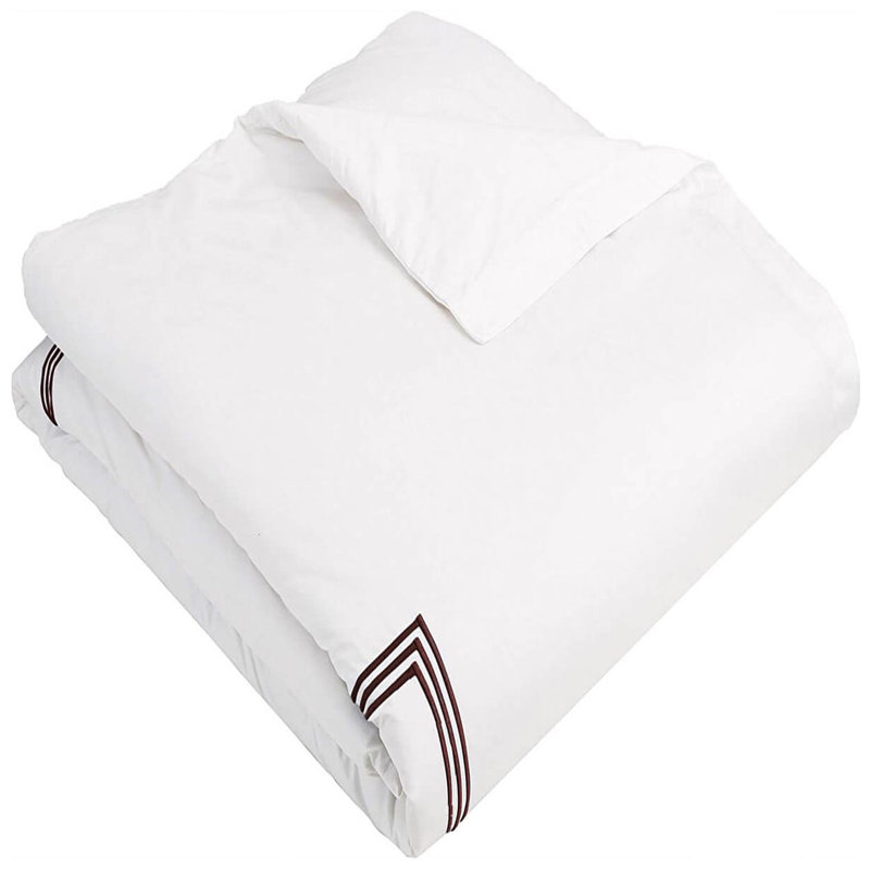400TC Cotton Triple Embroidery Sateen Solid Duvet Cover Set, White/Chocolate, California King/King Duvet Cover