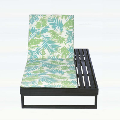 Black Acacia Wood Chaise Lounge with 1.57-Inch Leaf Coconut 2-Fold Cushion, 4-Position Adjustable for Poolside Relaxation