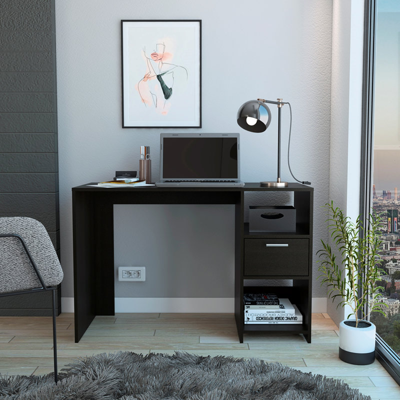 Bureau d'ordinateur, un tiroir, deux tablettes, Noir