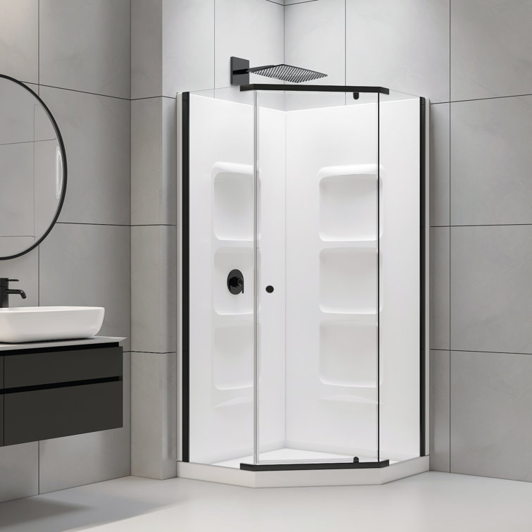 Dcolora 36'' W 72'' H Semi-Frameless Round Right Shower Enclosure