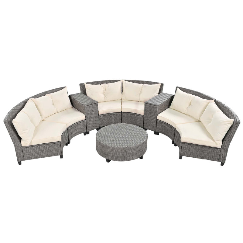 Ensemble de combinaison en rotin pour 6 personnes avec coussins et table, adapté au jardin, Beige
