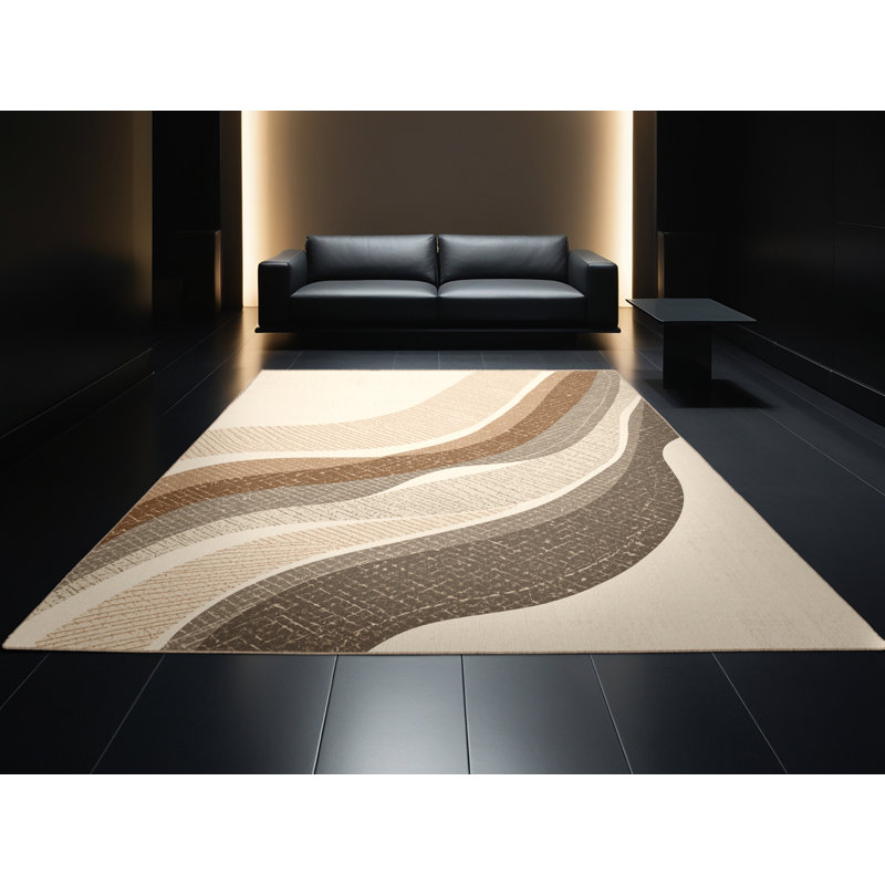 Tapis beige moelleux moelleux et moderne au look rétro rustique - reliure beige, 2 x 5
