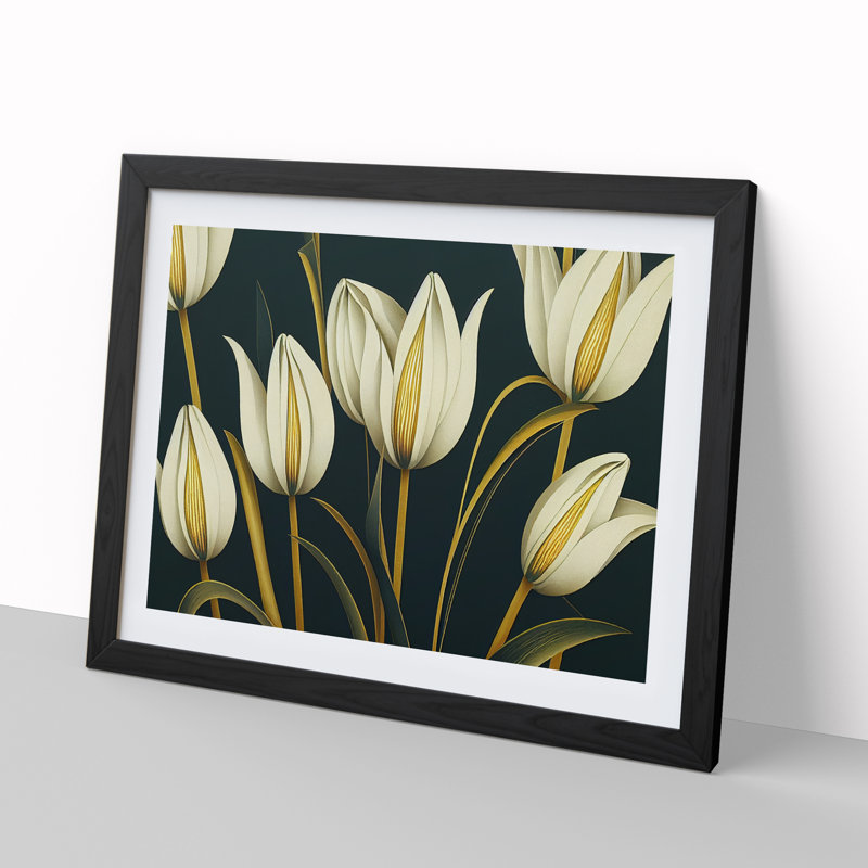 Art Deco Tulip Flowers Vol.1 - Single Picture Frame Print, Black Framed, 46cm H x 64cm W x 2cm D