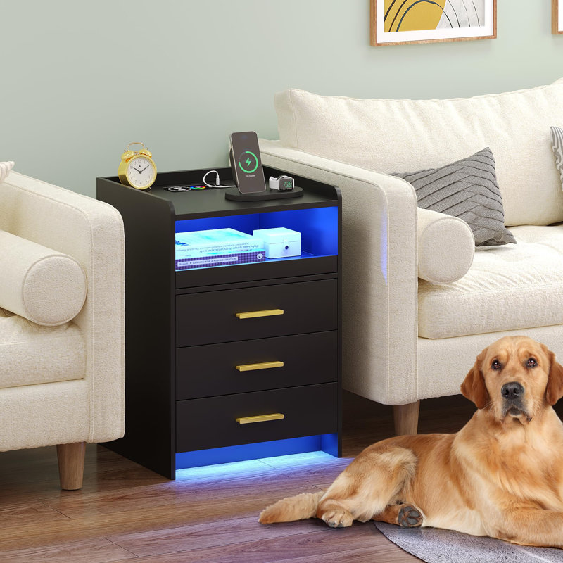 45cm W Manufactured Wood Bedside Table, Black