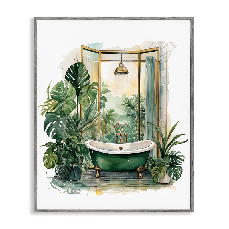 Baignoire dans une oasis tropicale, estampe numérique, signée lettrée et doublée, Estampe numérique Farmhouse