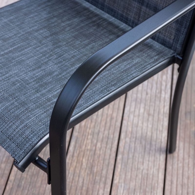 Cihangir Rectangular 6 - Person 60'' L Outdoor Patio Dining Set with 6 Stackable Textilene Armrest Chairs, Gray