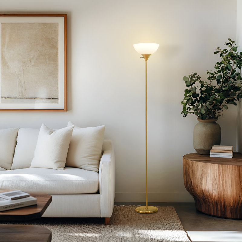 Sky Dome 72 in. Industrial 3-Way Dimming LED Floor Lamp with Plastic Bowl Shade, 150, Gold Brass