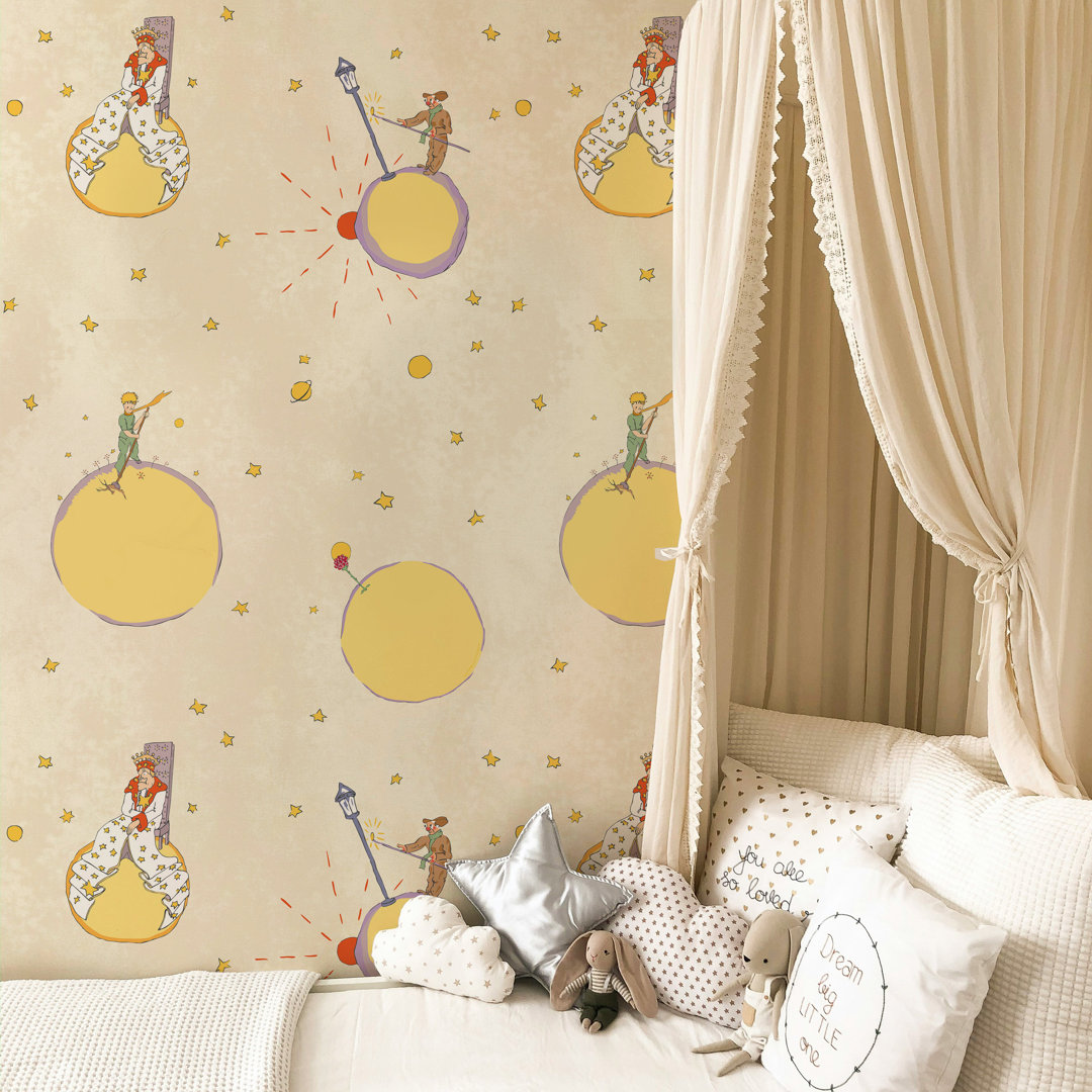 The Little Prince Wallpaper, Cream Planets Nursery Kids