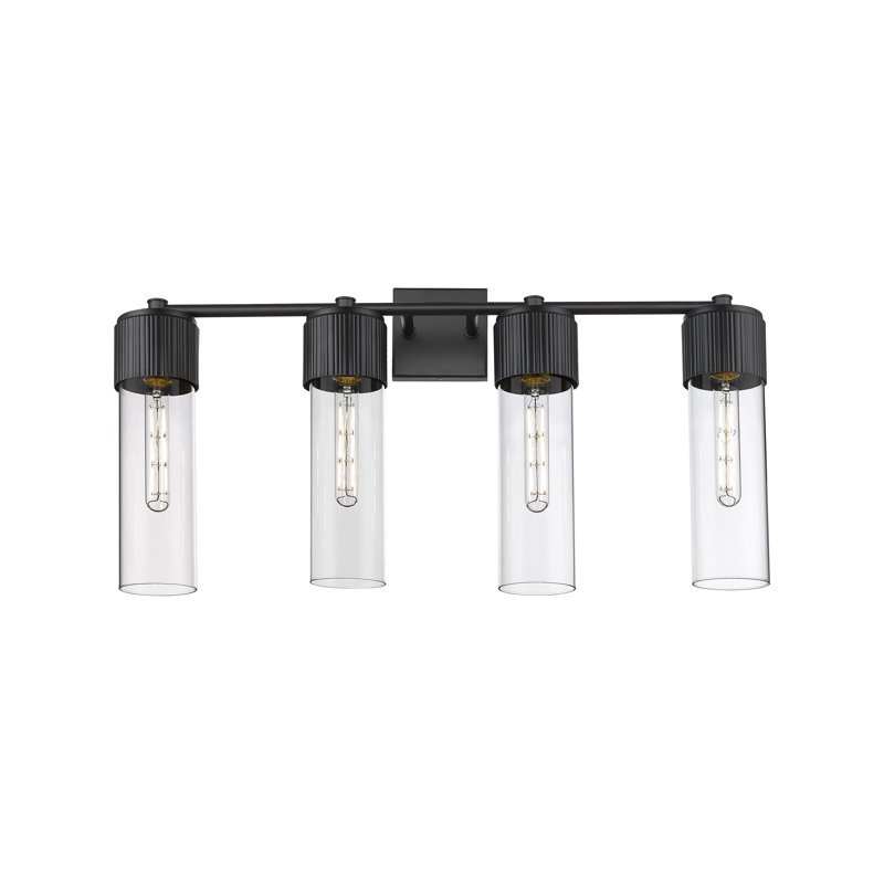 Éclairage pour meuble-lavabo mural 4 lumières 12 "Bolivar, Transparent, Noir mat