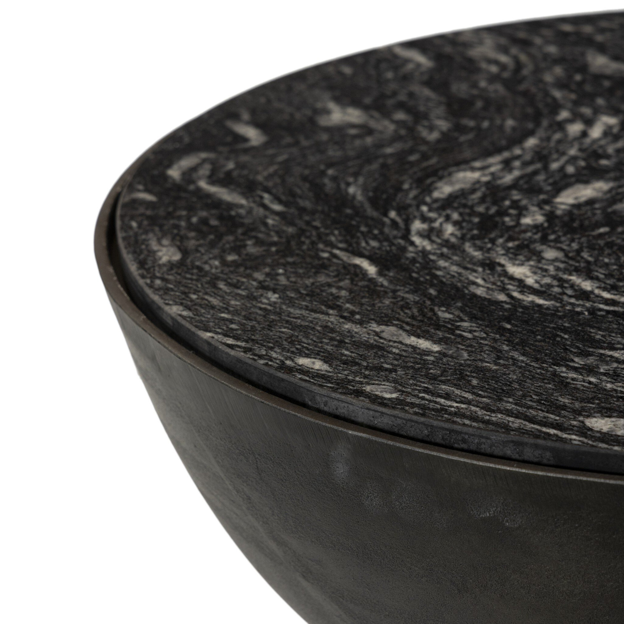Seraphine Pedestal End Table, Black Marble, Hammered Gray