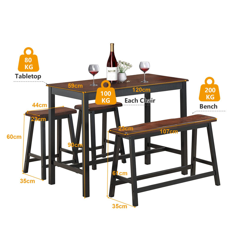 Damali 4 - Person Dining Set, Brown, Brown, Brown