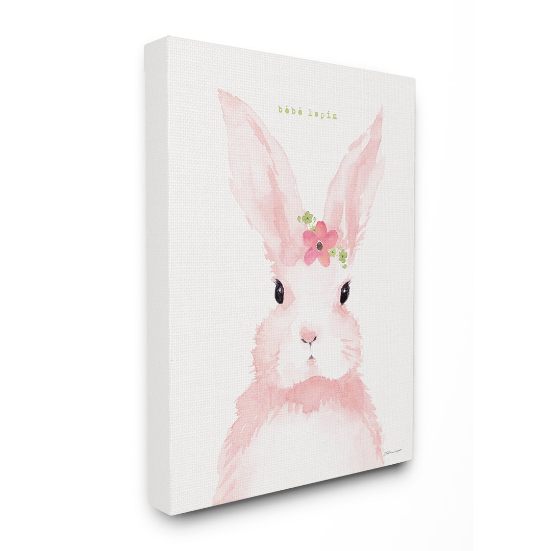 " Baby Lapin French Pink Watercolor Bunny With Flower " by Stephanie Workman Marrott Ebern Designs 