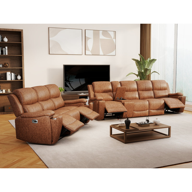 Ensemble de salon moderne 3 pièces avec fauteuils inclinables électriques, porte-gobelets et rangements