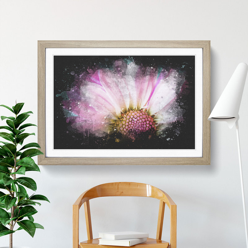 Pink Daisy Flower - Picture Frame Graphic Art Print, Oak Framed, 62cm H x 87cm W x 2cm D