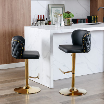 Swivel Barstools Adjusatble Seat Height, Modern Pu Upholstered Bar Stools With The Whole Back Tufted, For Home Pub And Kitchen Island(Wine Red, Set Of 2)