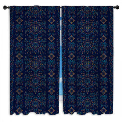 Blue Floral Damask Window Curtains Damask Sheer & Room Darkening - 2 Panels