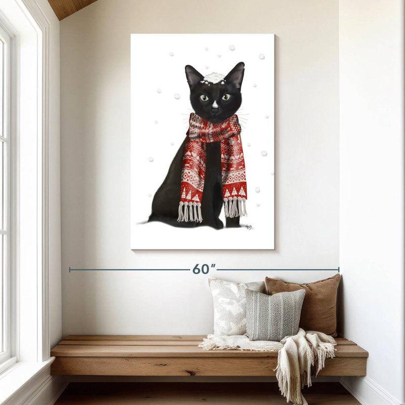 Brampt Black Cat Red Scarf, 48" H x 32" W