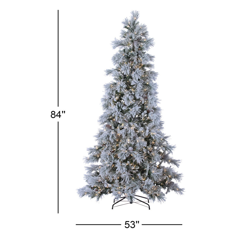 9' Green Pine Artificial Christmas Tree with 900 White Lights with Stand, 7' H
