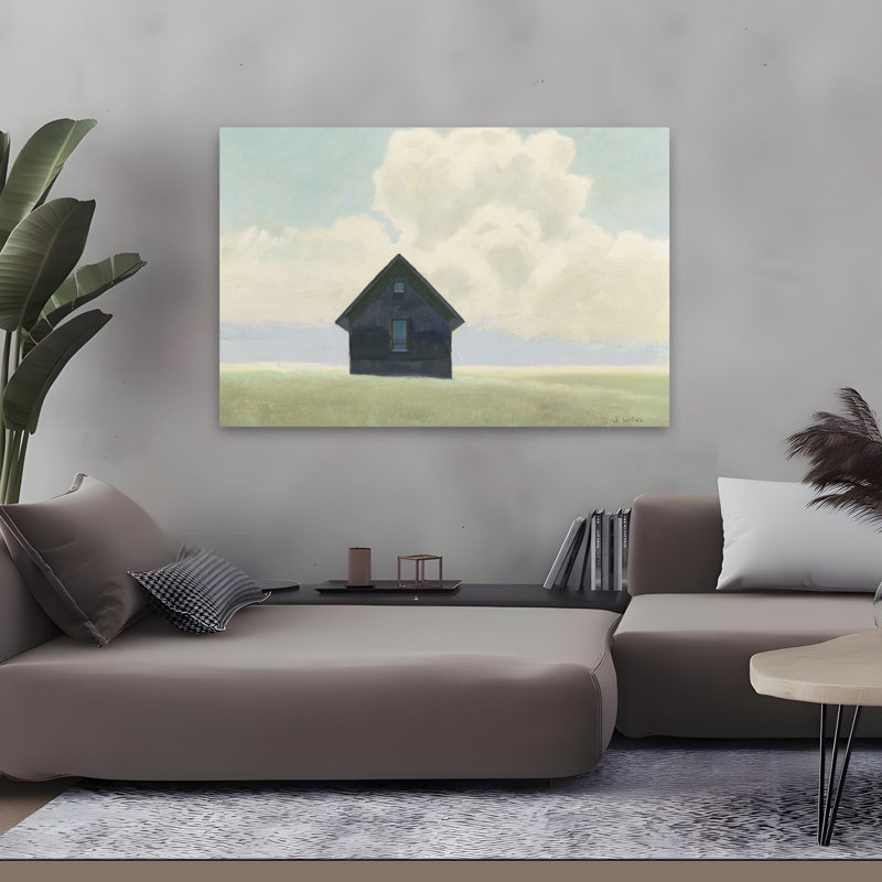 Architecture et paysage solitaire bleu I Art, H 32 po x l 48 po