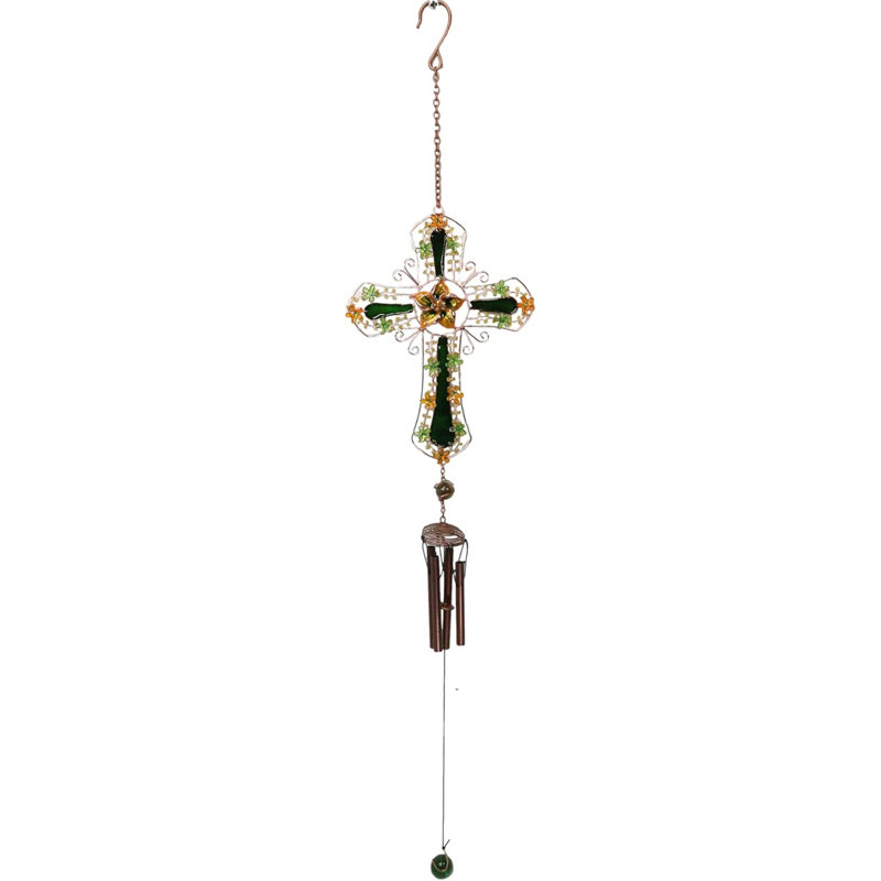 Carillon floral vert en forme de trèfle vert et pierres précieuses