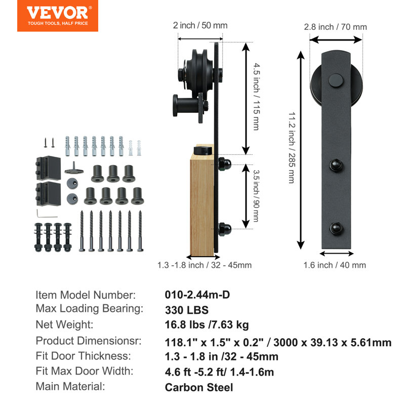 10FT Black Carbon Steel Sliding Barn Door Hardware Kit