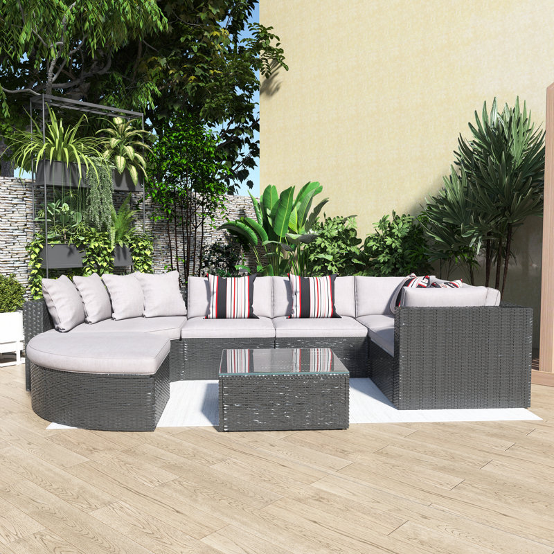 93.5''Wicker Outdoor Patio Sofa Set With Rattan Sofa Lounger With Rectangular Coffee Table, Brown