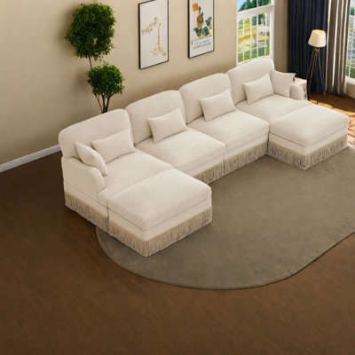 Modular Deep Seat Sofas, Chenille U Shaped Modern Home Living Room
