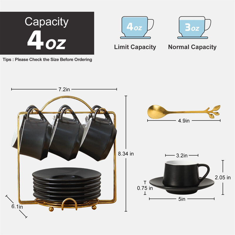 Ceramic / Porcelain Coffee Cup, Midnight Black/Gold