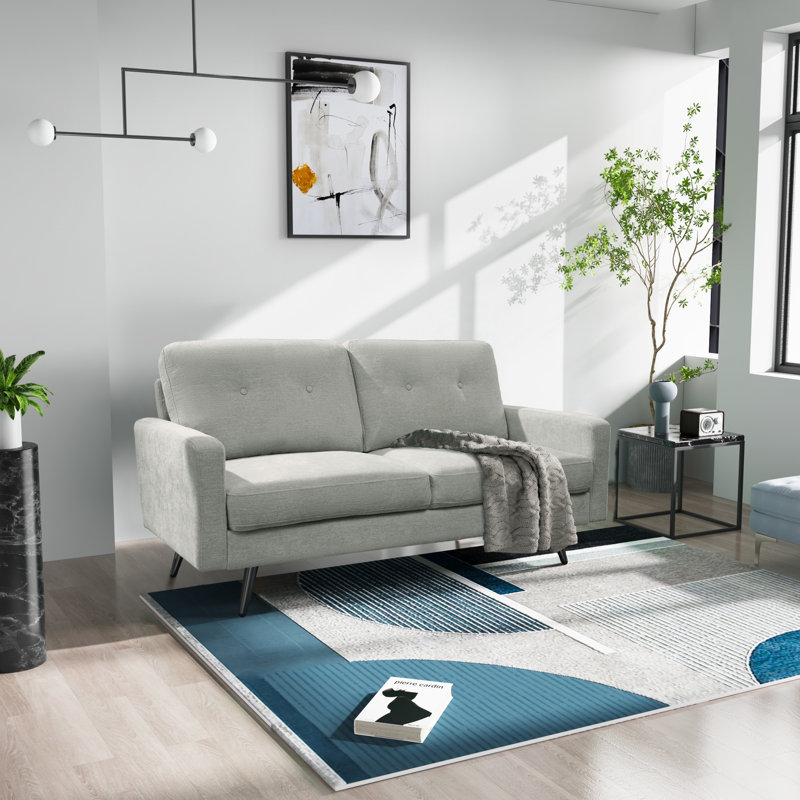 Upholstered Sofa, Light Gray Polyester, 33" H x 58" W x 31" D, 2
