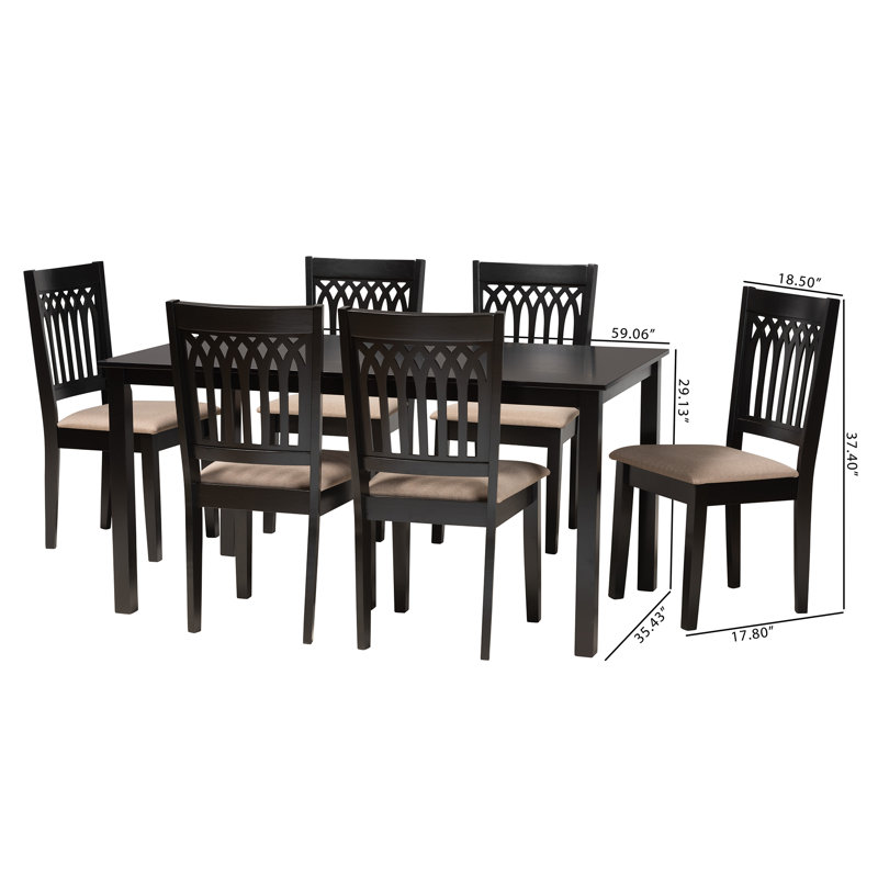 Ensemble repas pour 6 personnes Leesville, Marron foncé, Beige