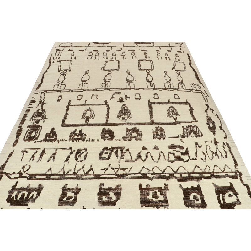 Moroccan Hand Knotted Wool Geometric Area Rug, Rectangle 8' x 10'