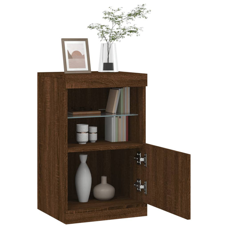 Buffet vidaXL avec lumières DEL et armoires de rangement pour le couloir, Chêne brun