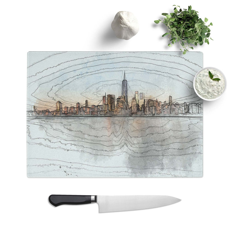 Tempered Glass The New York Skyline in Abstract Cutting Board, 28.5 cm W x 20 cm L