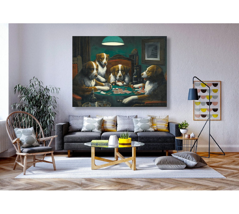 " Dogs Playing Pokers " Painting Print, 24" H x 36" W x 1.5" D