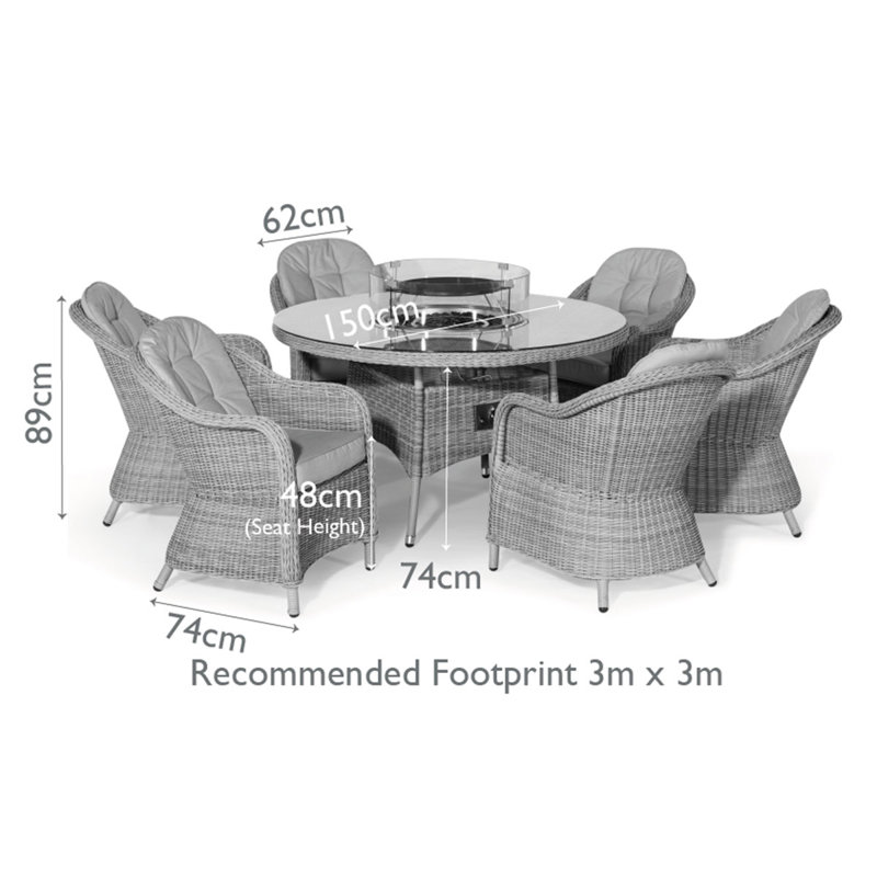 Balch 6 Seat Round Rattan Fire Pit Dining Set - with Lazy Susan