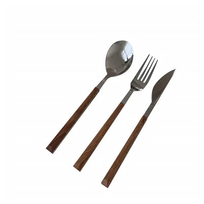 Ensemble de 20 cuillères à dîner en acier inoxydable et couteaux à steak, couverts élégants en bois pour les repas, ustensiles durables et portables