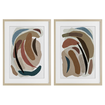 Earthy Paper Collage Shapes 2pc Framed Print Under Glass Set, design by Nikki Galapon