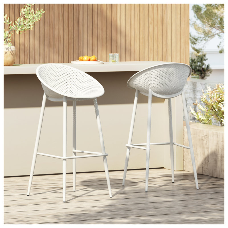 Ensemble de 2 tabourets de bar d'extérieur Gable - Fer blanc et plastique résistant aux intempéries