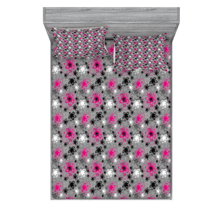 Microfiber Floral Sheet Set, Queen Sheet Set with Fitted Sheet
