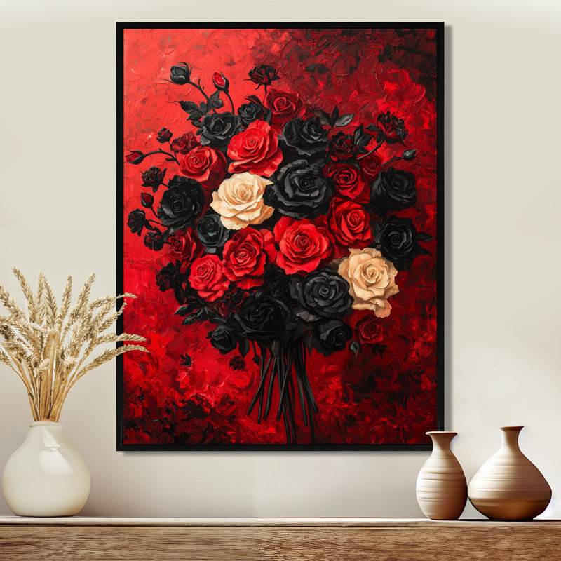 Sindy abstrait gothique foncé Bouquet de roses III - Roses, art mural, Noir, Impression encadrée sans passe-partout
