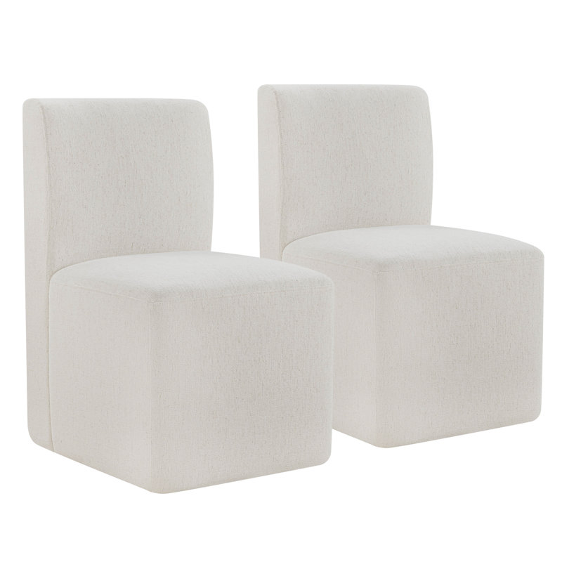 Chaise d'appoint rembourrée en polyester avec roulettes Bralan, Crème, crème