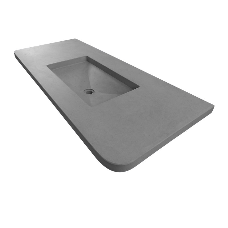 Newterra Concrete Handmade Rectangular Console Bathroom Sink, Slate, Deck Mounted
