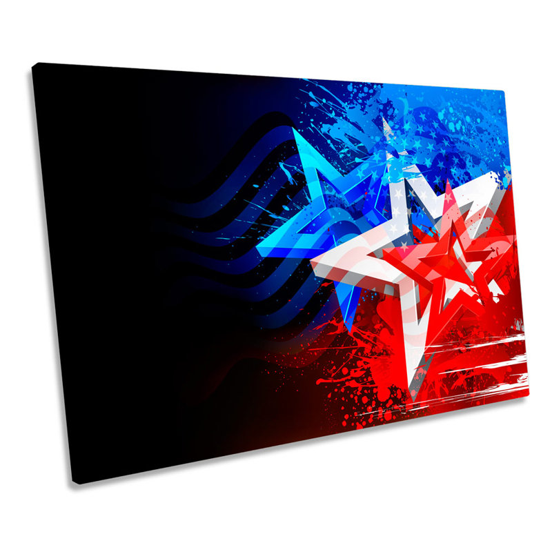 Abstract Stars Stripes American Flag - Wrapped Canvas Art Prints, 40.6cm H x 61cm W x 2cm D
