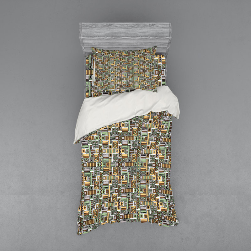 Rustic Polyester Geometric Shapes Duvet Cover, Twin Duvet Cover + 2 Additional Pieces