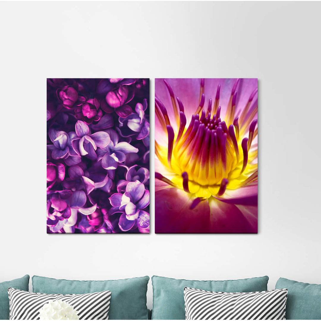 2-tlg. Leinwandbilder-Set - Fotografie „Blossoms Neon Colours Flowers Orchids Colourful”