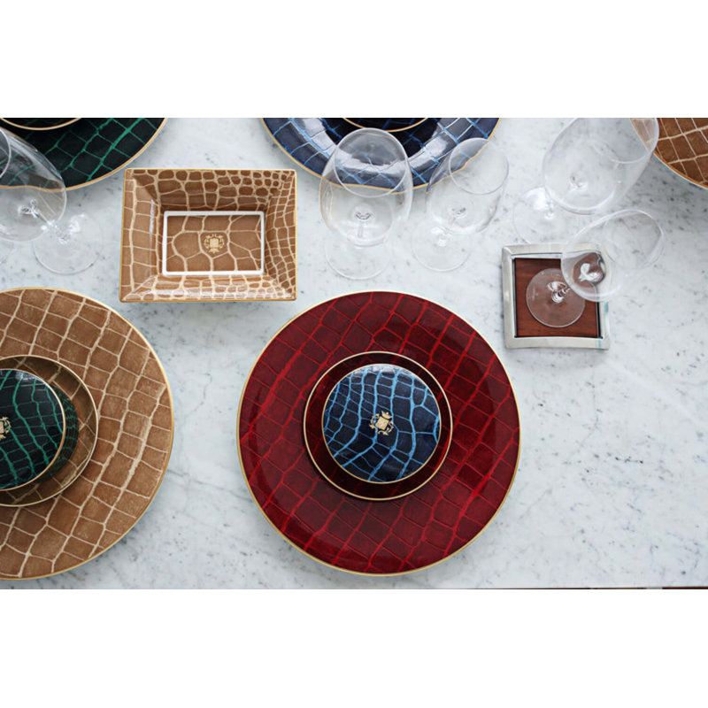 Alligator Bone China Charger, Red
