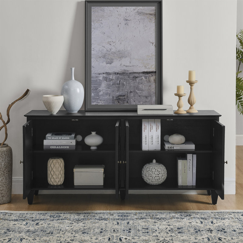 Rosalind 65.2" Mid Century Modern Sideboard With 4 Hand-Carved Doors, Black