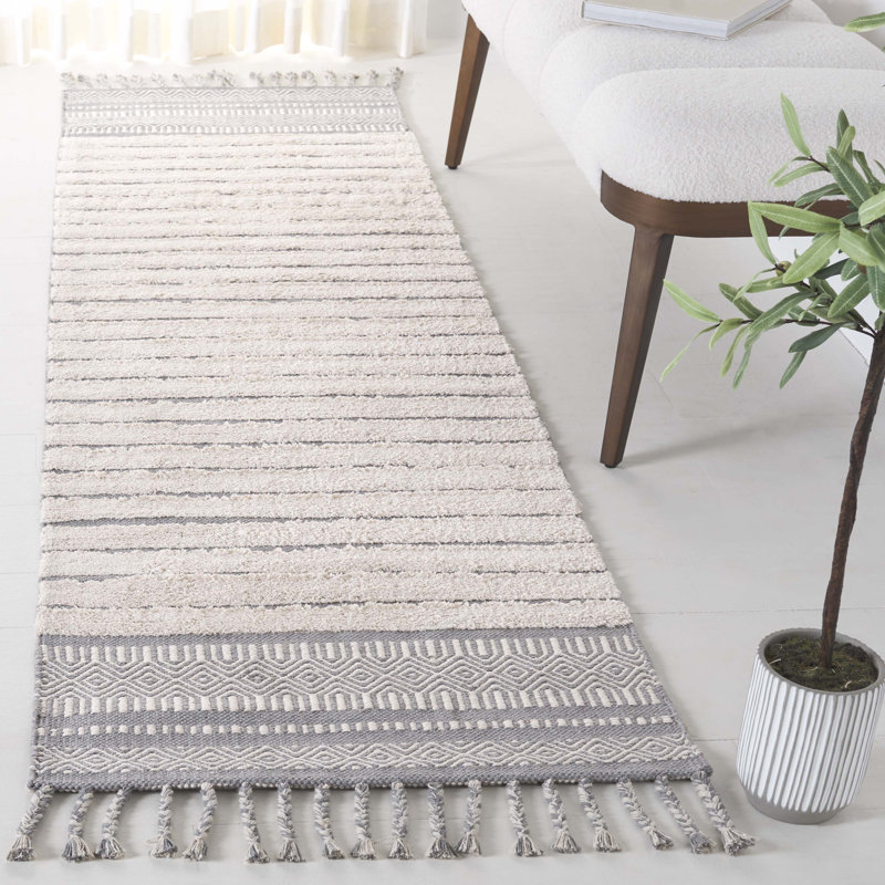 Latay Hand Woven Cotton Pile Striped Rug, Rectangle 4' x 6'