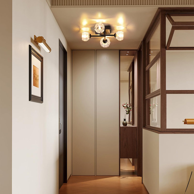Plafonnier semi-encastré avec lustre en cristal Sputnik 4 lumières avec ampoule G9 compatible avec la cuisine, la chambre à coucher, le salon et le couloir