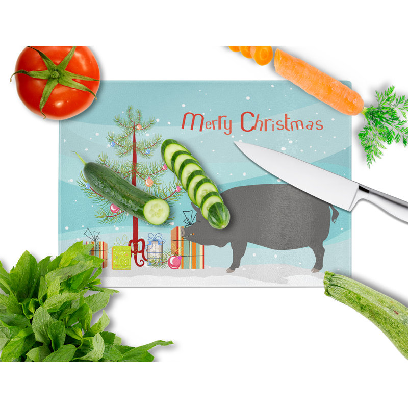 Caroline's Treasures Tempered Glass Berkshire Pig Christmas Cutting Board